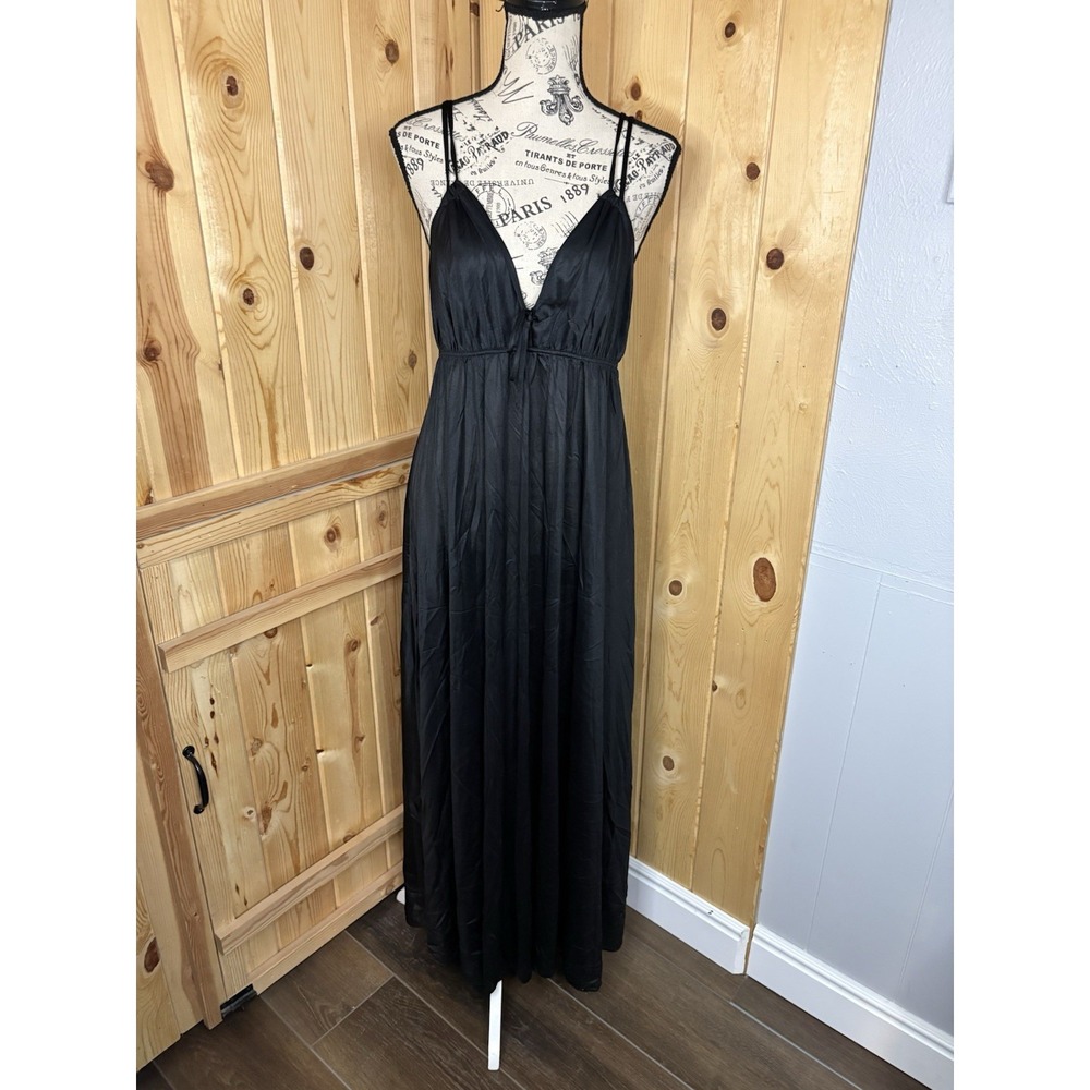 Vintage‎ Black Peignoir Maxi Black Whimsigoth Deep V-neck Small Dark Fairy Isle
